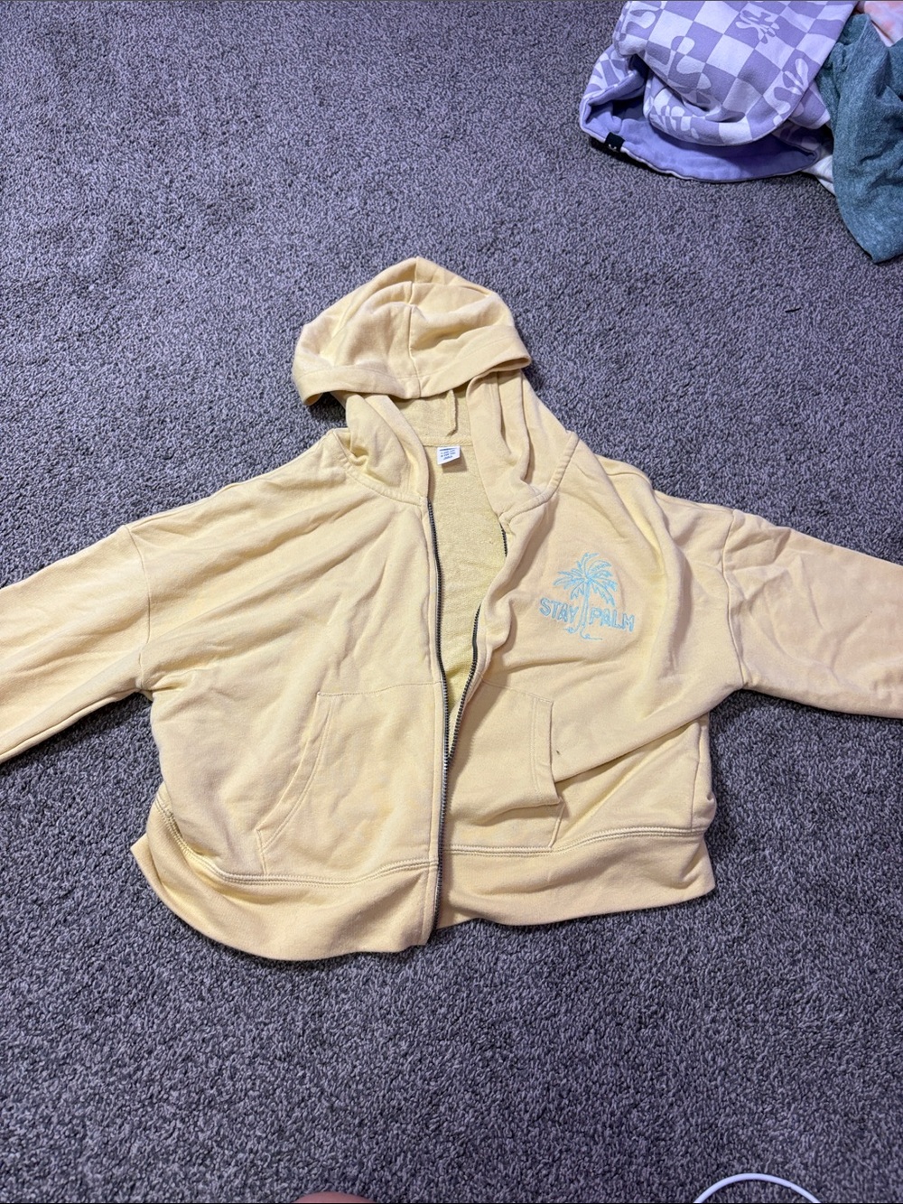 Old Navy Pale Yellow Zip-Up Hoodie with Palm Print